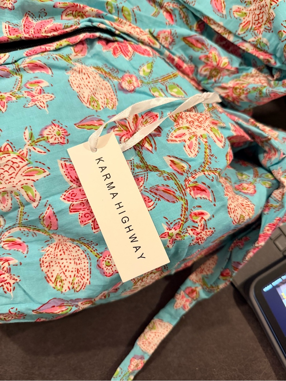 Karma Highway Floral Tote Bag in Aqua and Pink